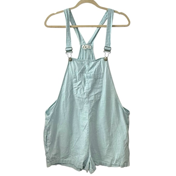 Roxy XL Light Blue Linen Cotton Blend Short Jumper Overalls Relaxed - Picture 1 of 5
